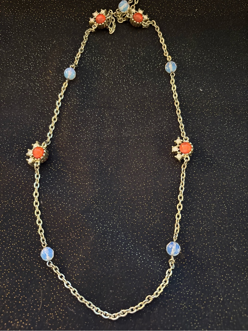 Long Loft Gold Chain Necklace with Coral and Opal Beads